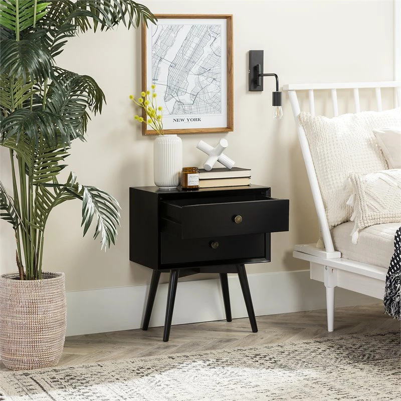 New โค๏ธ Walker Edison Mid Century Modern 2-Drawer Bedroom Nightstand In Black ๐ - Image 10