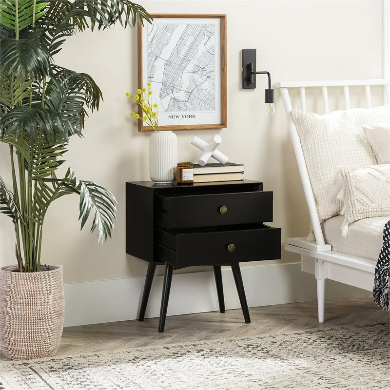 New โค๏ธ Walker Edison Mid Century Modern 2-Drawer Bedroom Nightstand In Black ๐ - Image 11
