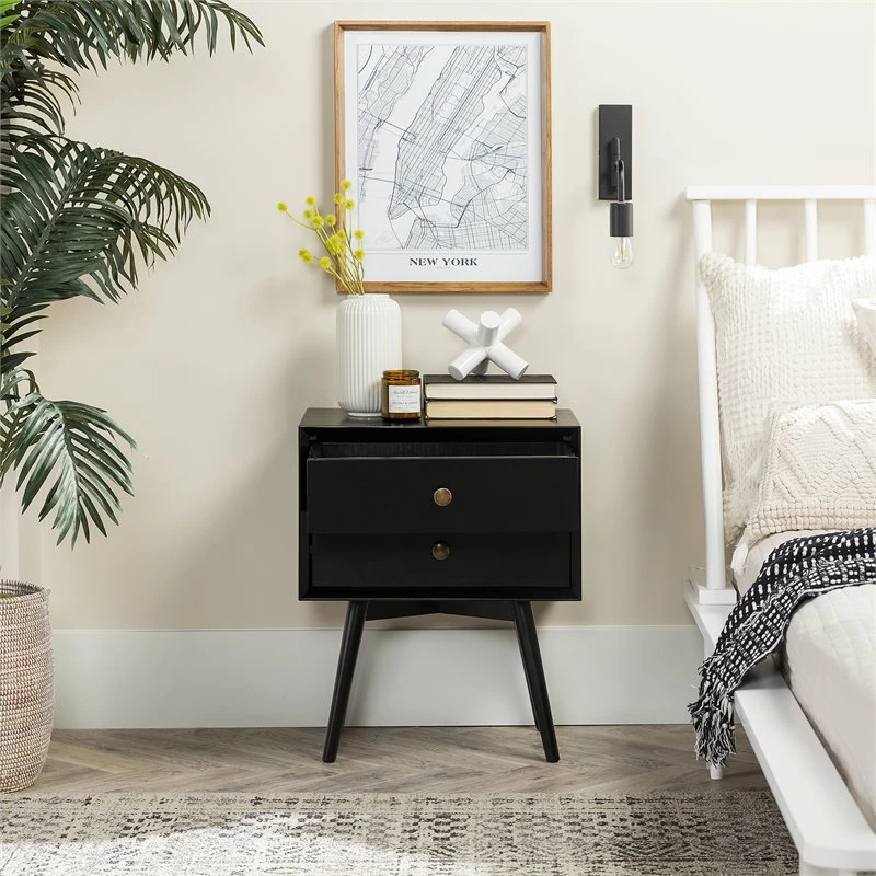 New โค๏ธ Walker Edison Mid Century Modern 2-Drawer Bedroom Nightstand In Black ๐ - Image 13