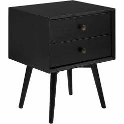 New ❤️ Walker Edison Mid Century Modern 2-Drawer Bedroom Nightstand In Black 😀