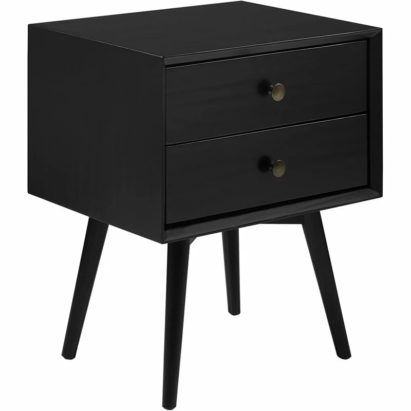 New โค๏ธ Walker Edison Mid Century Modern 2-Drawer Bedroom Nightstand In Black ๐