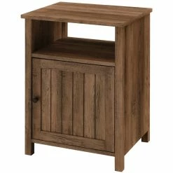Cheapest 😉 Walker Edison 18" Grooved Door Farmhouse Nightstand In Rustic Oak ⭐