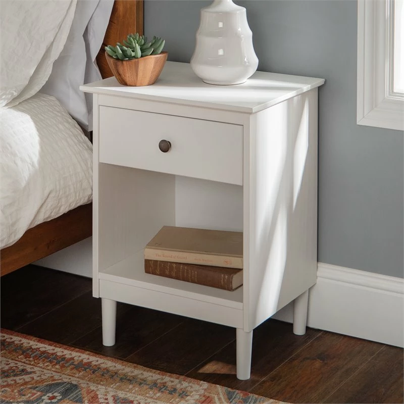 New 🔔 Walker Edison Mid-Century Solid Wood 1-Drawer Bedroom Nightstand In White (Set Of 2) ⭐ - Image 2