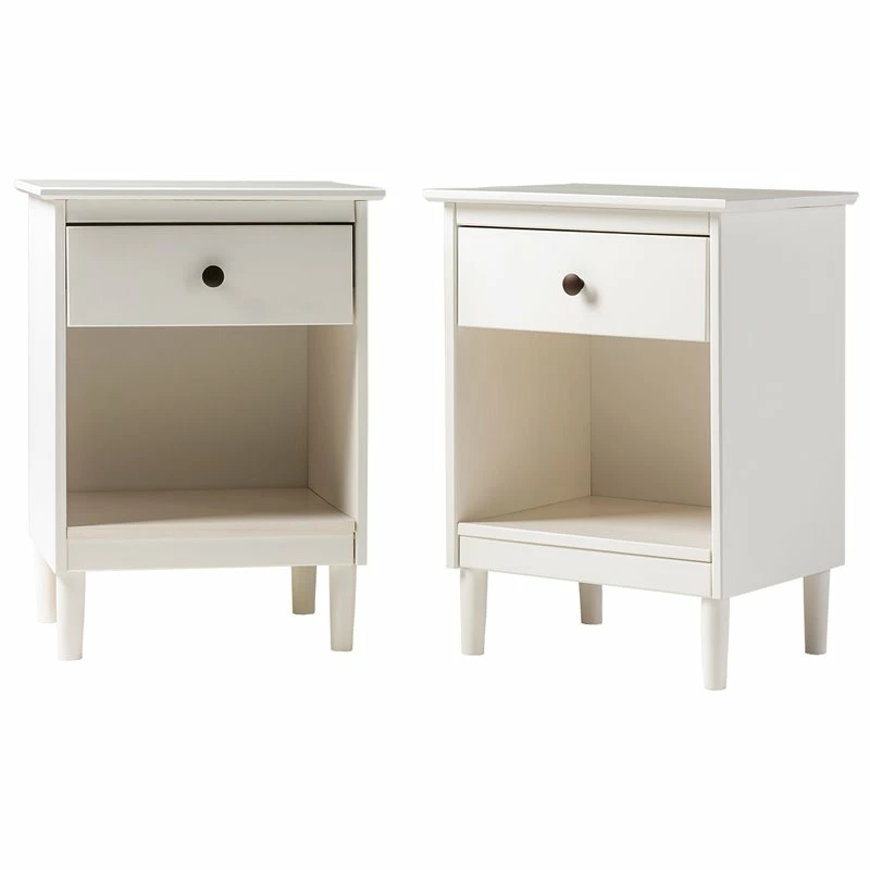 New 🔔 Walker Edison Mid-Century Solid Wood 1-Drawer Bedroom Nightstand In White (Set Of 2) ⭐