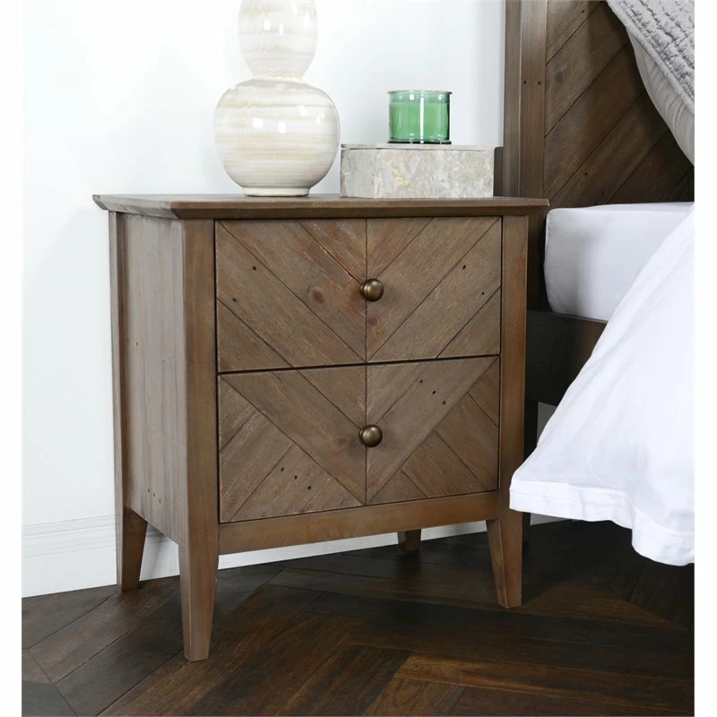 Promo ๐ Kosas Home Bowen 2-drawer Transitional Reclaimed Pine Nightstand In Lark Brown โ๏ธ - Image 2