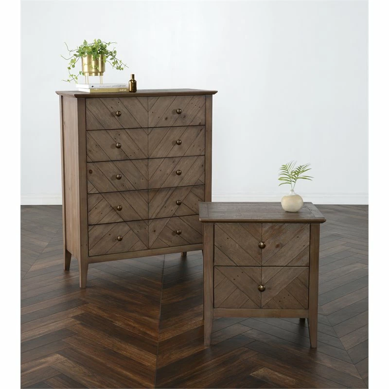 Promo ๐ Kosas Home Bowen 2-drawer Transitional Reclaimed Pine Nightstand In Lark Brown โ๏ธ - Image 7