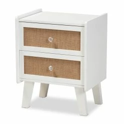 Coupon 🔔 Baxton Studio Balta Brown Rattan And White Finished Wood 2-Drawer End Table 🔔