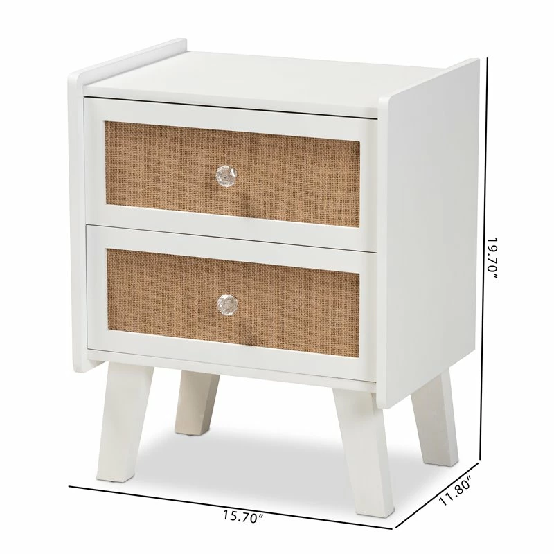 Coupon 🔔 Baxton Studio Balta Brown Rattan And White Finished Wood 2-Drawer End Table 🔔 - Image 2