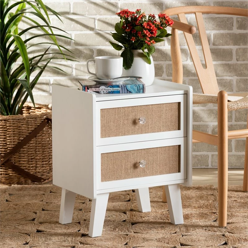 Coupon 🔔 Baxton Studio Balta Brown Rattan And White Finished Wood 2-Drawer End Table 🔔 - Image 9