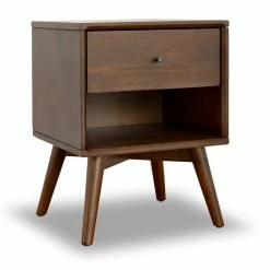 New 😍 Pemberly Row Mid-Century Solid Wood 1-Drawer NightStand In Walnut 🧨