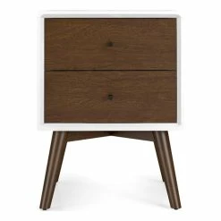 New ⭐ Pemberly Row Mid-Century Solid Wood 2-drawer Nightstand In White ⭐