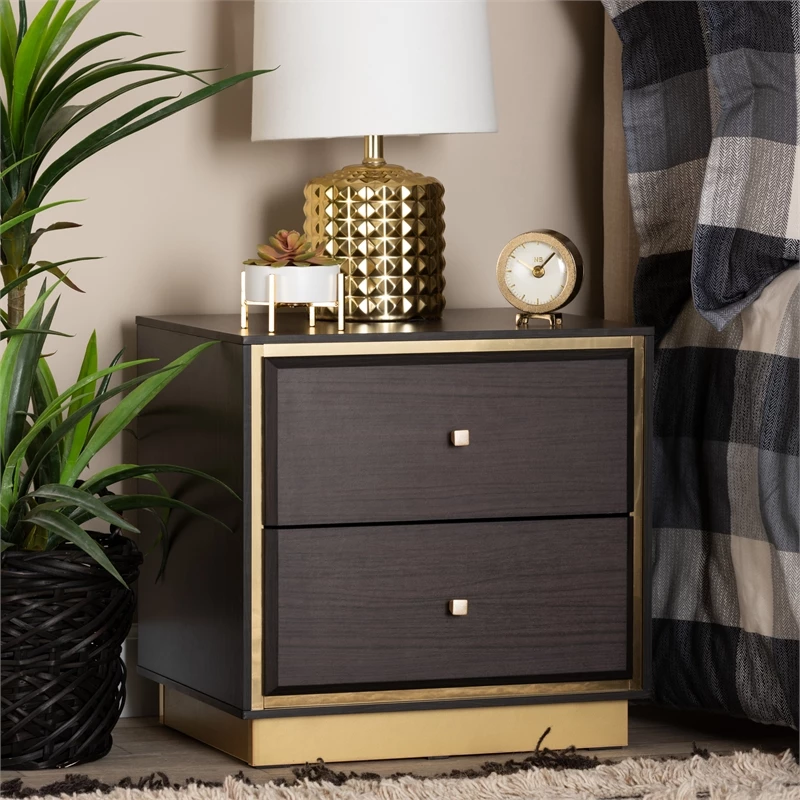 Outlet ๐ Baxton Studio Cormac Transitional Wood And Gold Metal 2-Drawer Nightstand ๐ฅฐ - Image 8
