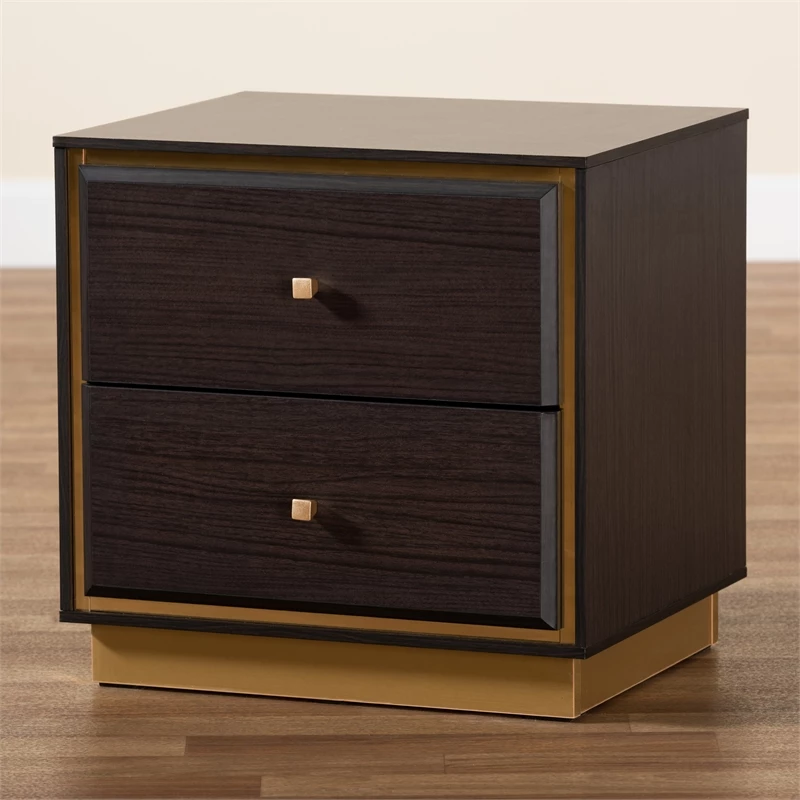 Outlet ๐ Baxton Studio Cormac Transitional Wood And Gold Metal 2-Drawer Nightstand ๐ฅฐ - Image 9