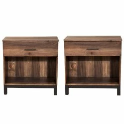 Buy 🔥 Home Square 2 Piece Bedroom Set With Two 1 Drawer Wood Nightstands In Rustic Pine 🌟