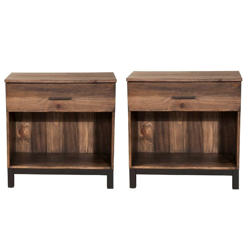Buy ๐ฅ Home Square 2 Piece Bedroom Set With Two 1 Drawer Wood Nightstands In Rustic Pine ๐