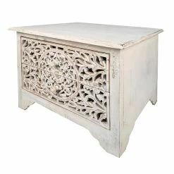 Best Pirce ๐ Benzara Olta 24 Inch Mango Wood Nightstand Side Table- Floral Cut Out- Antique White โญ