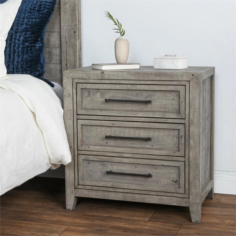 Best Sale 👍 Trent Home 3-drawer Transitional Reclaimed Pine Nightstand In Khaki Gray 🛒 - Image 2