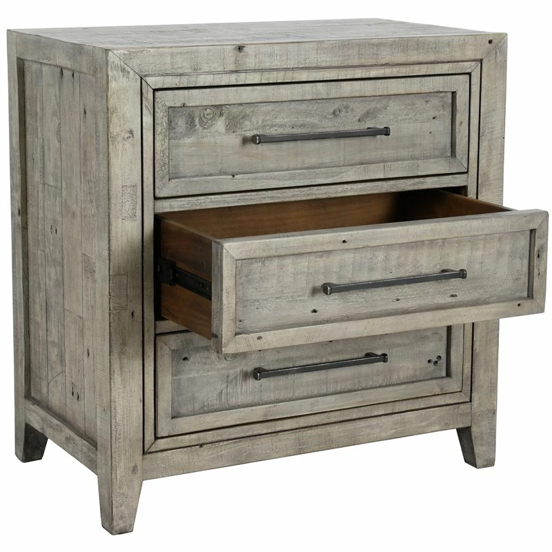 Best Sale 👍 Trent Home 3-drawer Transitional Reclaimed Pine Nightstand In Khaki Gray 🛒 - Image 4