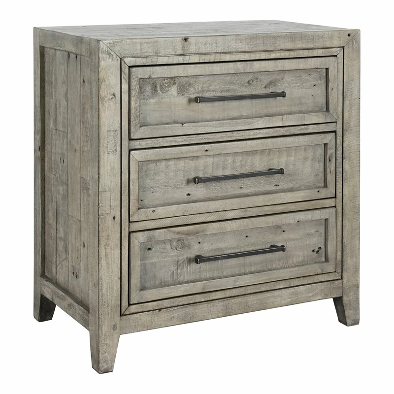 Best Sale 👍 Trent Home 3-drawer Transitional Reclaimed Pine Nightstand In Khaki Gray 🛒