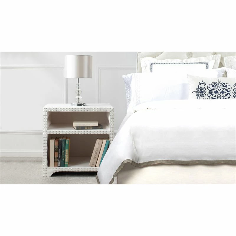 Best deal โ๏ธ Maklaine Modern Side Table With Nailhead Accents In Antique White ๐งจ - Image 2