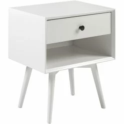 Buy 🎁 Pemberly Row Mid Century Modern 1-Drawer Bedroom Nightstand In White ⌛