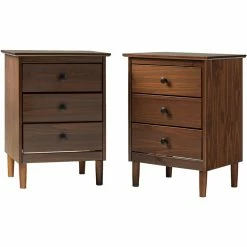 Wholesale ⭐ Pemberly Row Mid-Century Solid Wood Bedroom Nightstand In Walnut (Set Of 2) 👍