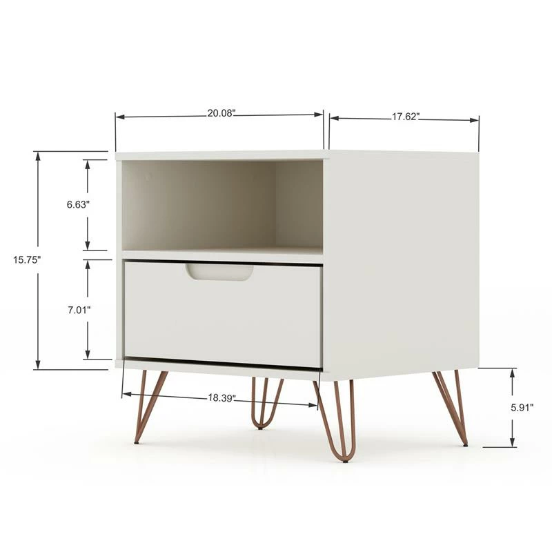Buy ๐ Eden Home Wood Modern Glam Nightstand In Off White And Nature โจ - Image 3