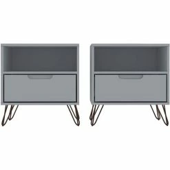 Promo 🤩 Eden Home Mid-Century Modern Wood 2 PC 1 Drawer Nightstand Set In White 👍