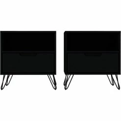 Wholesale ❤️ Eden Home Mid-Century Modern Wood 2 PC 1 Drawer Nightstand Set In Black 🤩