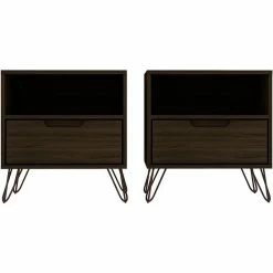 Discount โ Eden Home Mid-Century Modern Wood 2 PC 1 Drawer Nightstand Set In Brown ๐