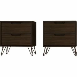Wholesale 🌟 Eden Home Mid-Century Modern Wood 2 PC 2 Drawer Nightstand Set In Brown 🧨