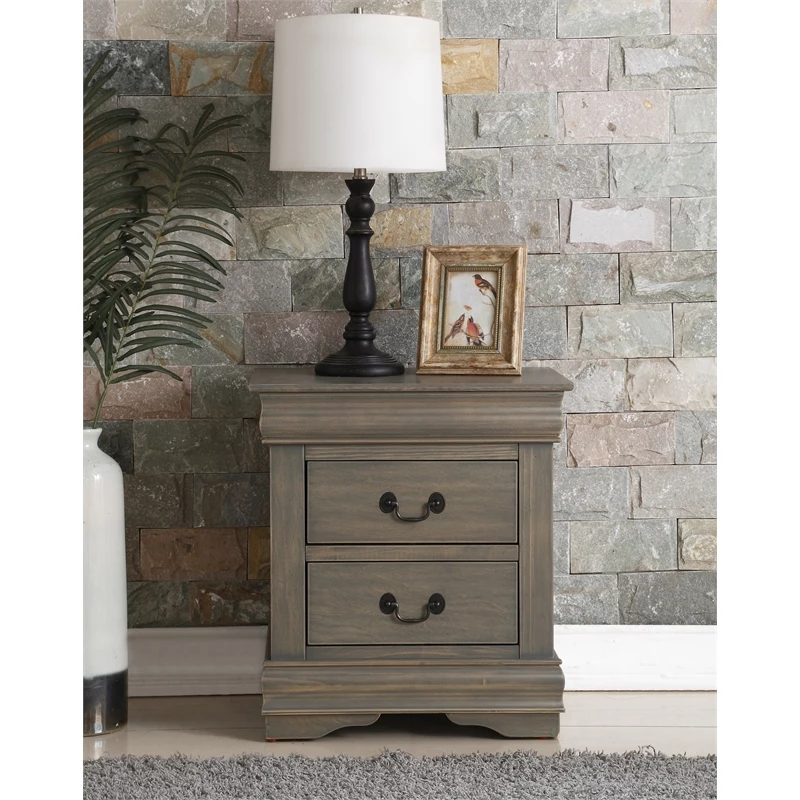 New ๐ ACME Furniture ACME Louis Philippe Wood Nightstand With 2 Drawers In Antique Gray ๐ฅฐ - Image 2