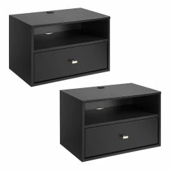 Wholesale ❤️ Prepac Hanging Nightstand With Open Shelf Black Engineered Wood-Set Of 2 👍