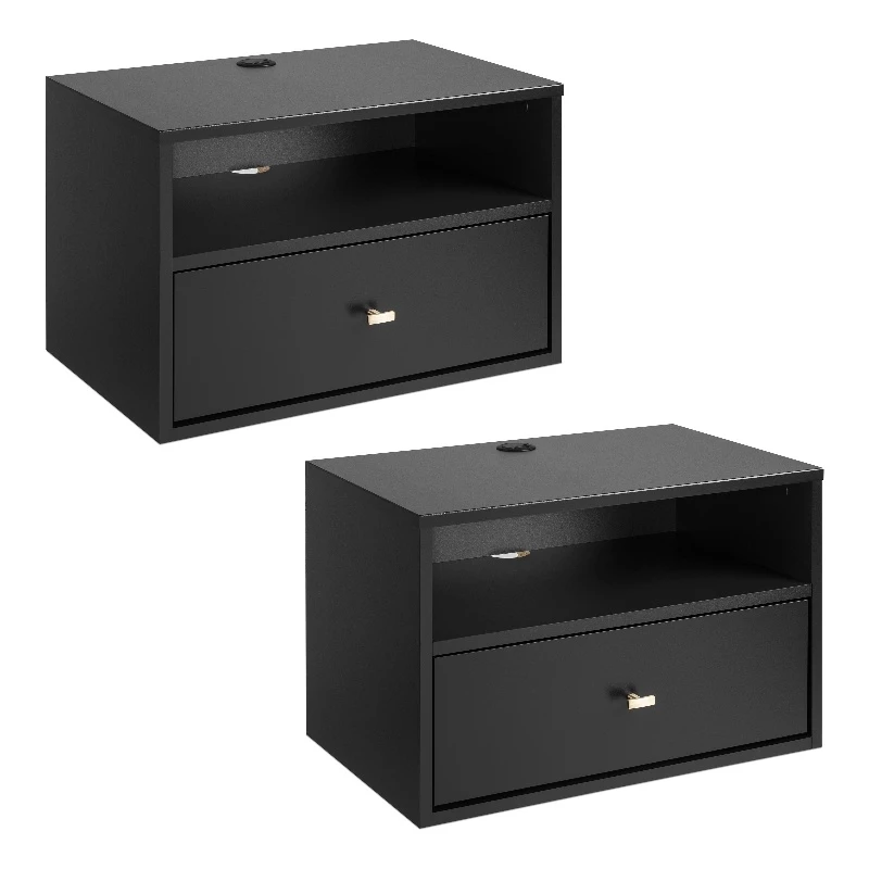 Wholesale โค๏ธ Prepac Hanging Nightstand With Open Shelf Black Engineered Wood-Set Of 2 ๐