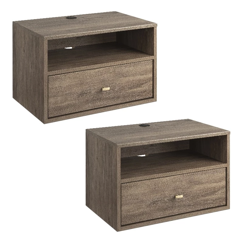 Deals ๐ Prepac Hanging Nightstand With Open Shelf Drifted Gray Engineered Wood-Set Of 2 ๐