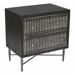 Best Sale ๐ Moti Sarah 2 Drawer Nightstand In Mango Solid Wood Antique Brown Finish On Iron Base ๐