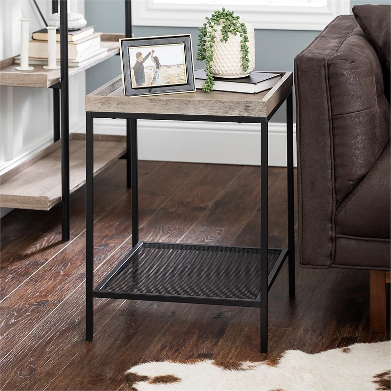 Buy ✨ Pemberly Row Rustic Industrial Square Tray Side Table In Gray Wash Finish 😉 - Image 3