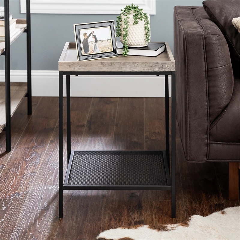 Buy ✨ Pemberly Row Rustic Industrial Square Tray Side Table In Gray Wash Finish 😉 - Image 5