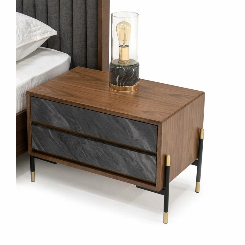 Outlet ๐ Modrest Metcalf 2-Drawer Mid-Century Wood Nightstand In Walnut/Gray ๐ฅฐ - Image 2
