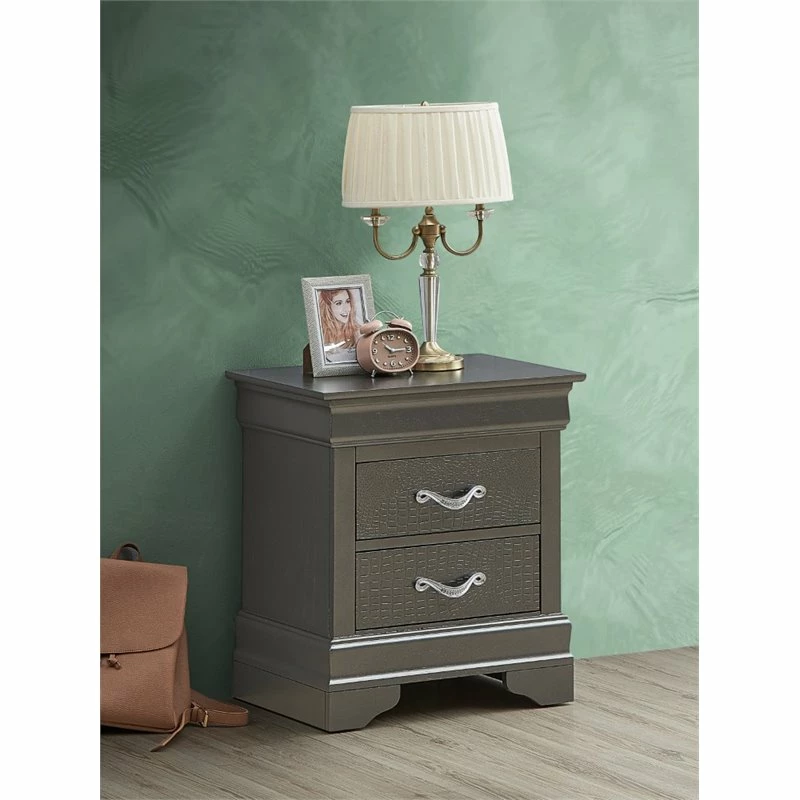 Deals 👍 Maklaine Transitional Engineered Wood 2 Drawer Nightstand In Charcoal 🔔 - Image 2