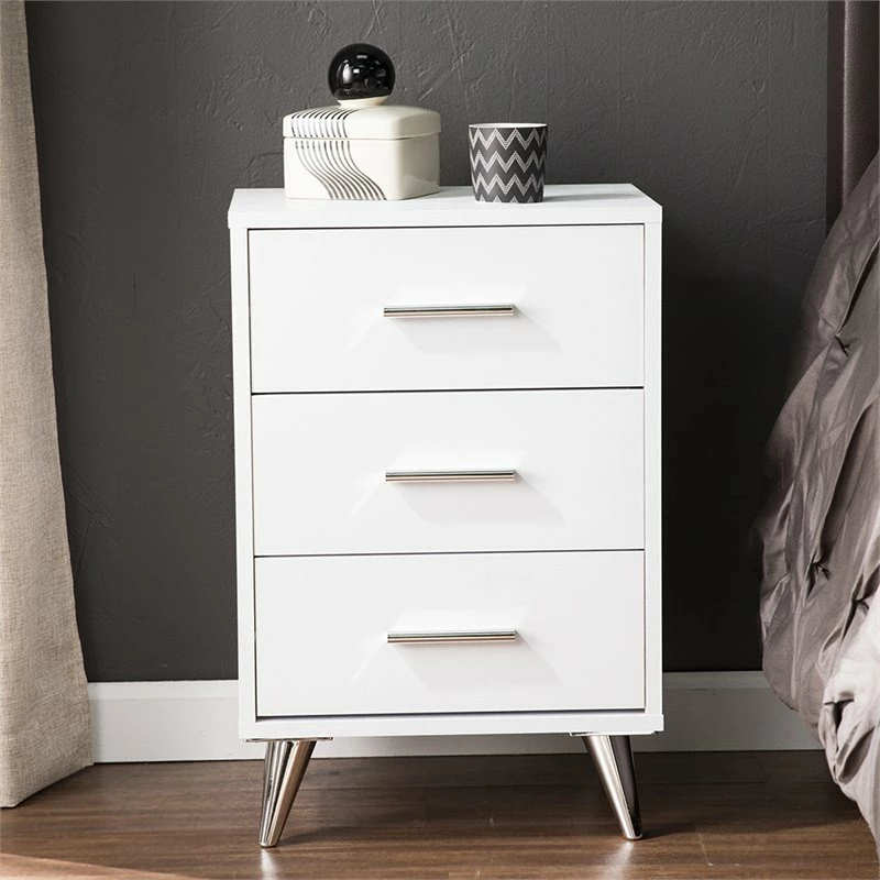 Top 10 ๐ Allora Mid-Century 3 Drawer Nightstand In White And Chrome Finish โญ - Image 9