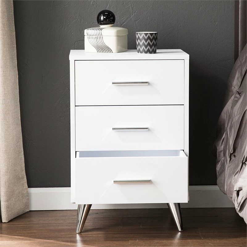 Top 10 ๐ Allora Mid-Century 3 Drawer Nightstand In White And Chrome Finish โญ - Image 8