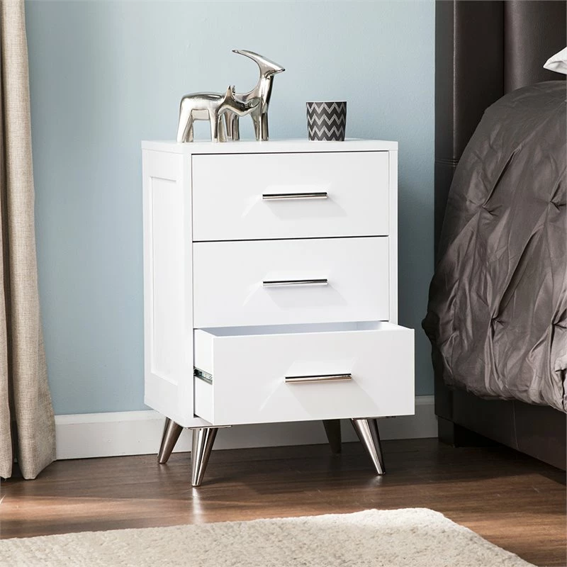 Top 10 ๐ Allora Mid-Century 3 Drawer Nightstand In White And Chrome Finish โญ - Image 7