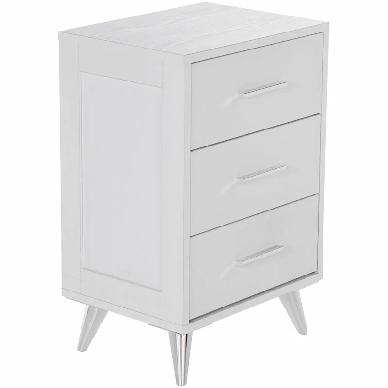 Top 10 ๐ Allora Mid-Century 3 Drawer Nightstand In White And Chrome Finish โญ