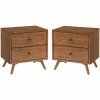 Promo 💯 Home Square Mid-Century Modern 2 Drawer Nightstand In Cinnamon - Set Of 2 🧨