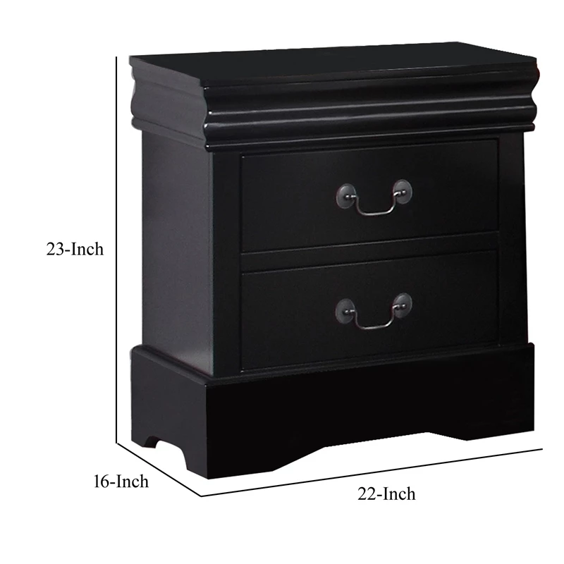 Best deal ๐งจ Benzara Liam 23 Inch 2 Drawer Wood Nightstand Antique Style Drop Handles Black ๐ - Image 3