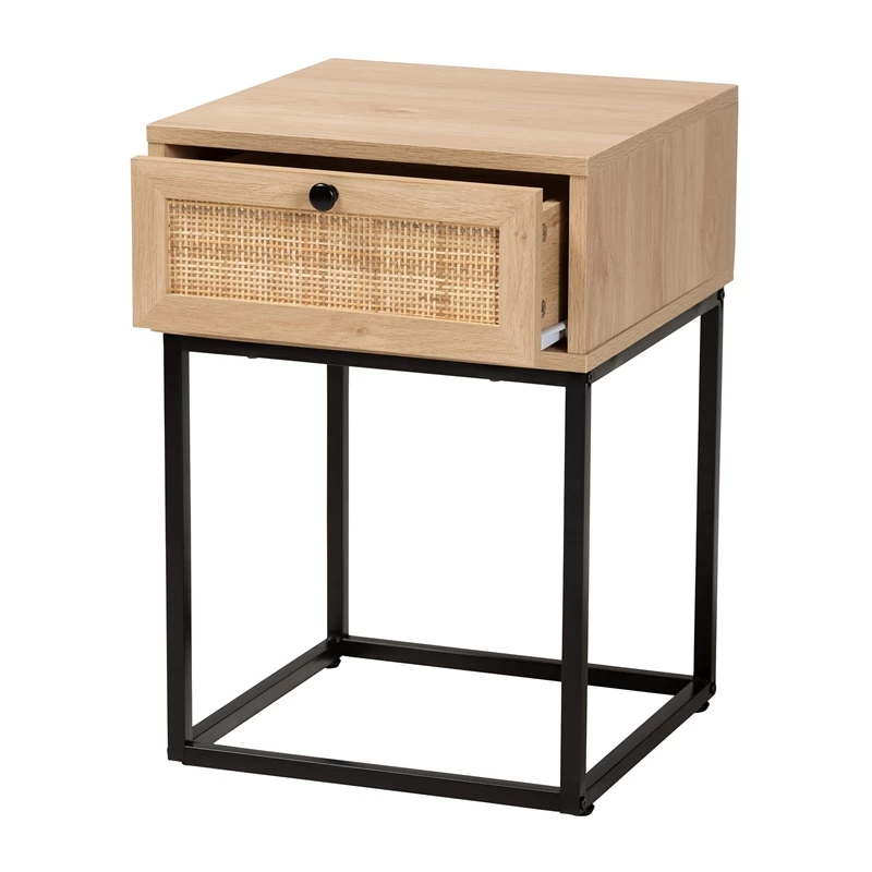 Flash Sale 🎉 Baxton Studio Amelia Brown Finished Wood And Natural Rattan 1-Drawer End Table 🎉 - Image 2