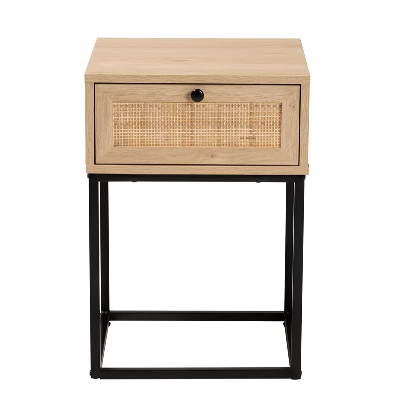 Flash Sale 🎉 Baxton Studio Amelia Brown Finished Wood And Natural Rattan 1-Drawer End Table 🎉 - Image 3