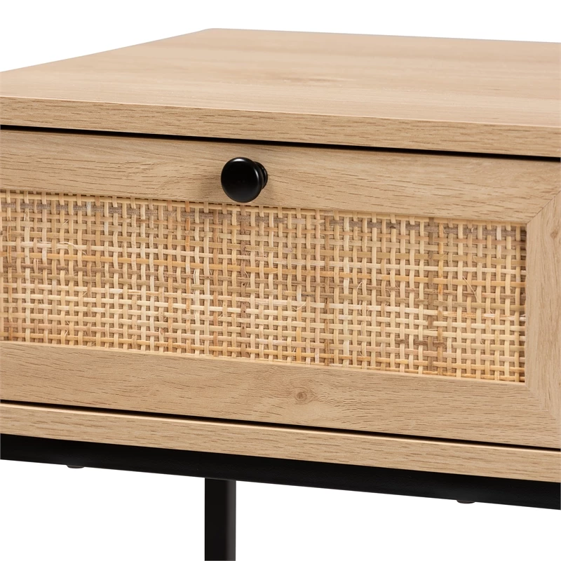Flash Sale 🎉 Baxton Studio Amelia Brown Finished Wood And Natural Rattan 1-Drawer End Table 🎉 - Image 5