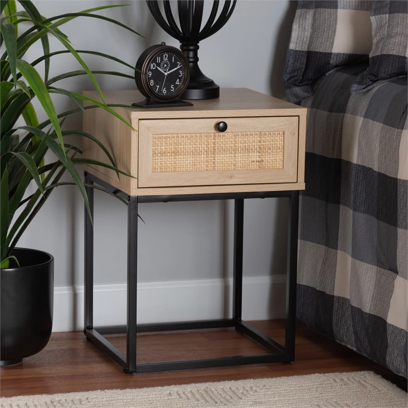 Flash Sale 🎉 Baxton Studio Amelia Brown Finished Wood And Natural Rattan 1-Drawer End Table 🎉 - Image 8